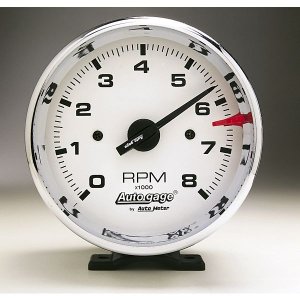 Photo1: Auto Gauge 8000RPM White Face Tachometer Cylinder for 4/6/8  Chrome Cup