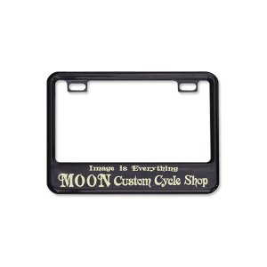 Photo1: 【50cc〜125cc】Licence Plate Frame for Small Motorcycle Black "MOON Custom Cycle Shop"