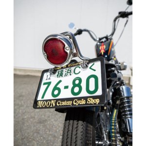 Photo1: Black License Frame for Motorcycle "MOON Custom Cycyle Shop"