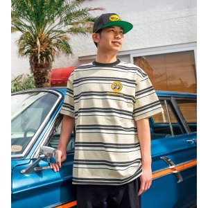Photo1: MOON Multi-Striped Embroidered T-shirt