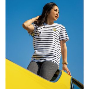 Photo1: Ladies MOON Narrow Striped T-shirt
