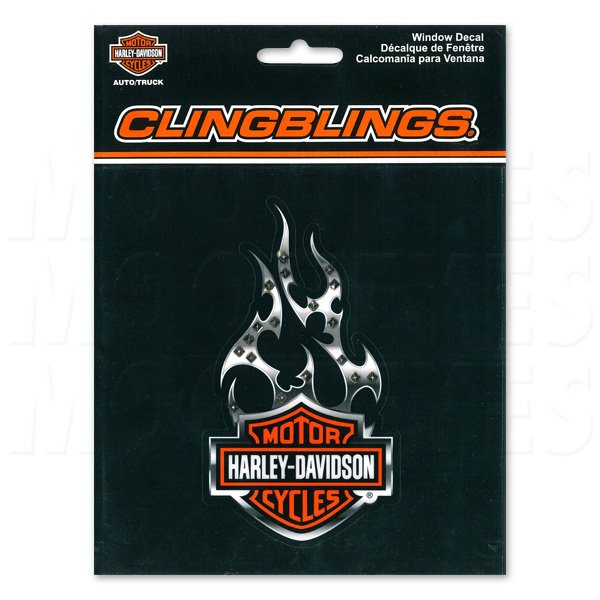 Photo1: HARLEY - DAVIDSON w/Flames Cling Bling Decal (Sticker) (1)