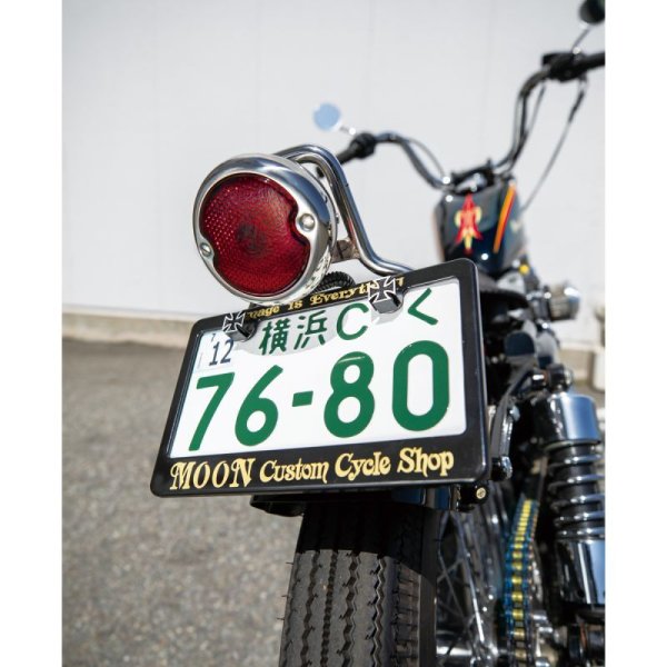 Photo1: Black License Frame for Motorcycle "MOON Custom Cycyle Shop" (1)