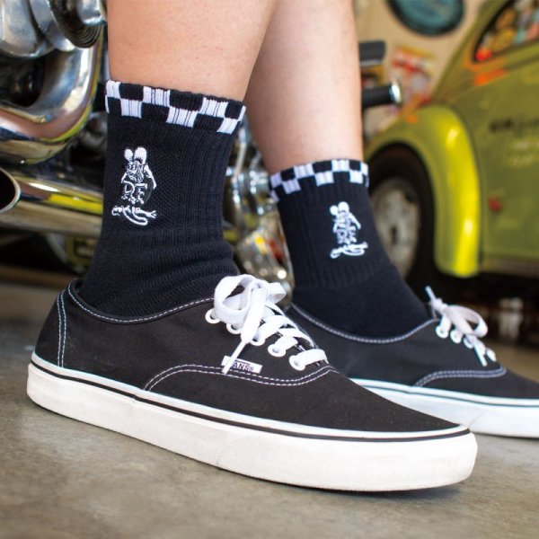 Photo1: Rat Fink Embroidery Short Socks (1)