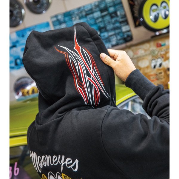 Photo4: Pinstripe Fly with MOON Emb. Zip Hoodie (4)