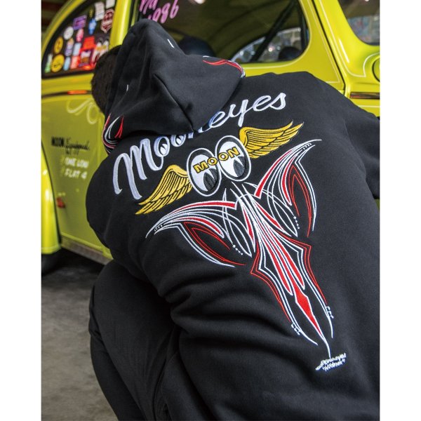Photo2: Pinstripe Fly with MOON Emb. Zip Hoodie (2)