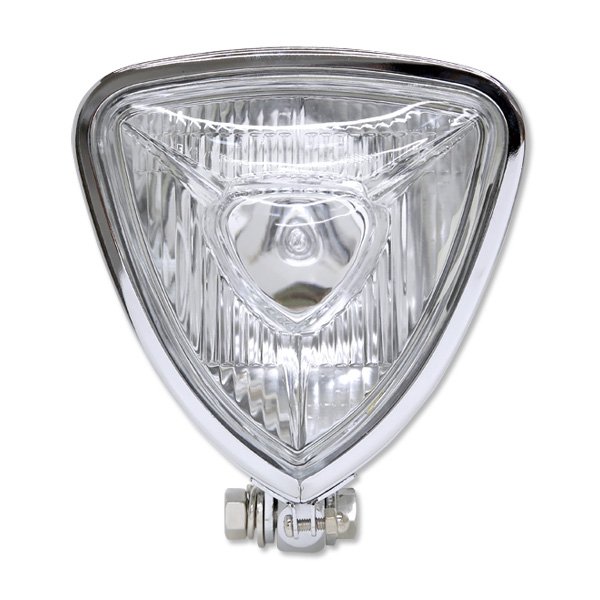 Photo1: Chrome Triangle Motorcycle Headlight (Flat Back) (1)