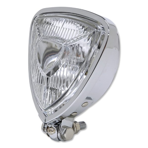Photo2: Chrome Triangle Motorcycle Headlight (Flat Back) (2)