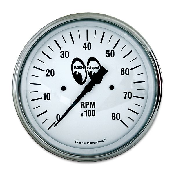 Photo1: MOON Equipped 3 3/8inch 6000RPM Tachometer  (White) (1)