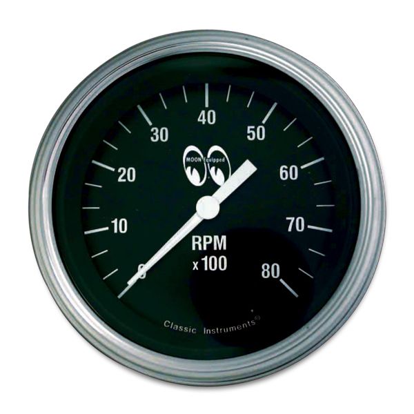 Photo1: MOON Equipped 3 3/8inch 6000RPM Tachometer  (Black) (1)