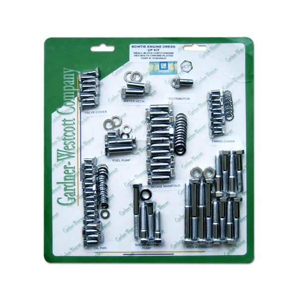 Photo1: S/B Chevy Chrome Plated engine bolt set w/Bowtie logo (1)