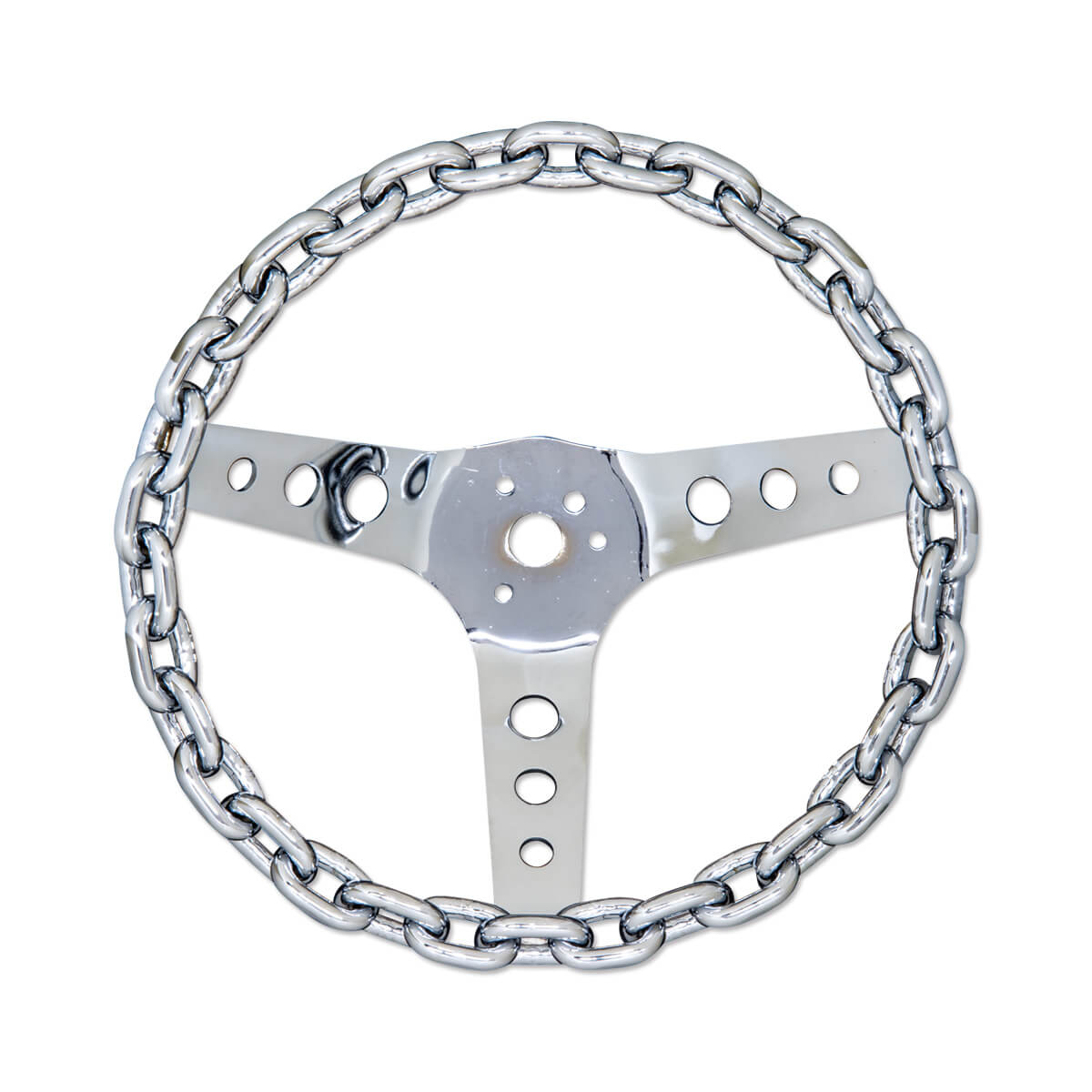 Photo1: Chain 3 Spoke 11" Chrome Steering Wheel (1)