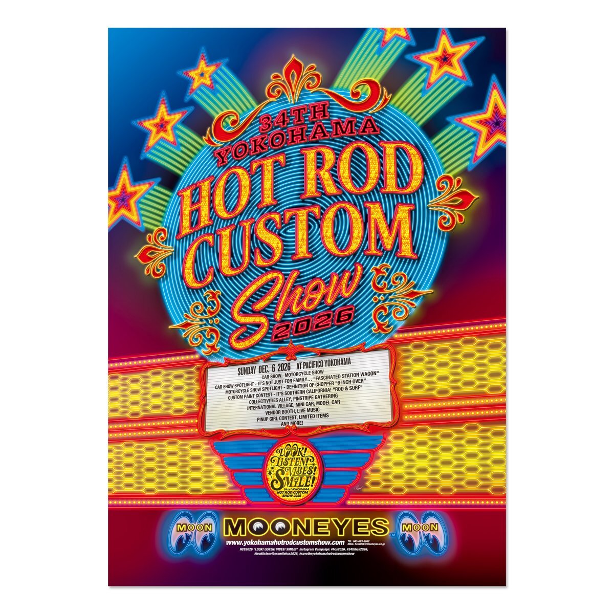 Photo1: 34th YOKOHAMA HOT ROD CUSTOM SHOW 2026 Poster (Neon) (1)
