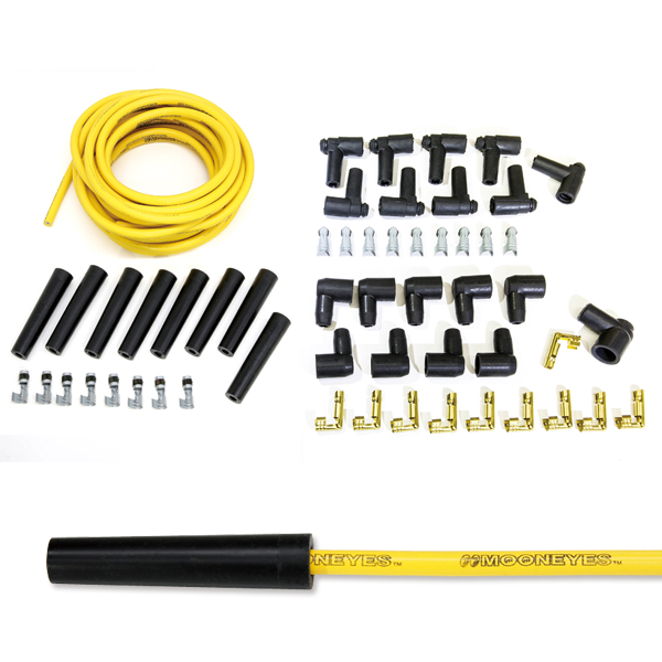 Photo1: MOON SPARK PLUG WIRE SET YELLOW - V8 - Straight (1)