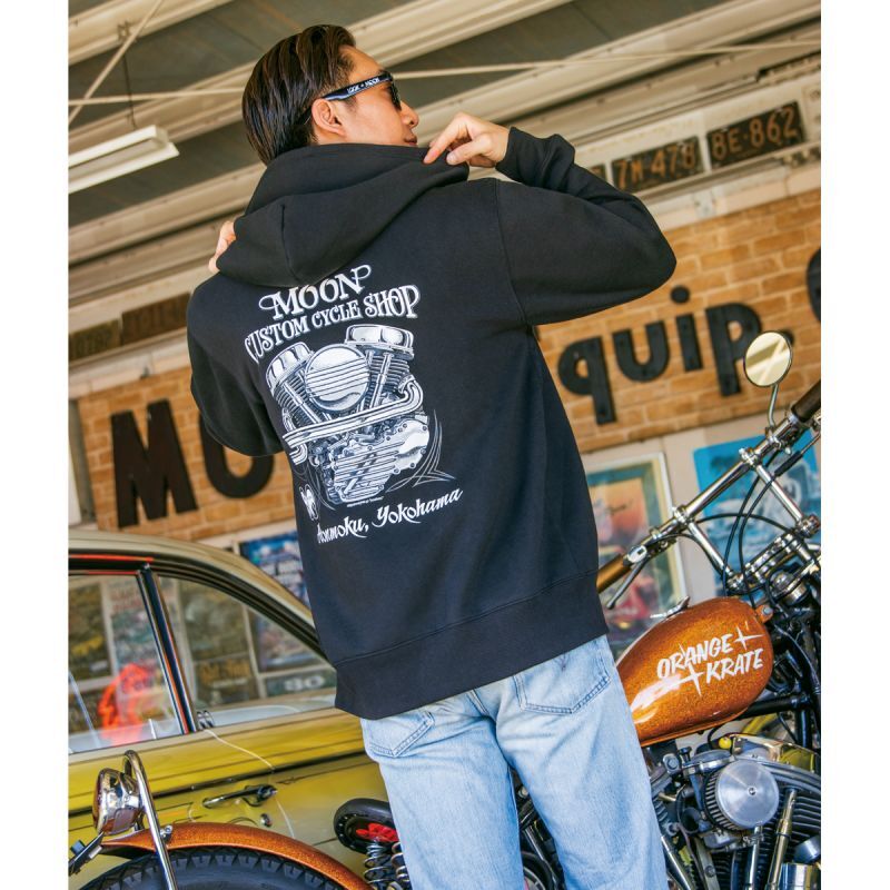 MOON Custom Cycle Shop Panhead Zip Hoodie